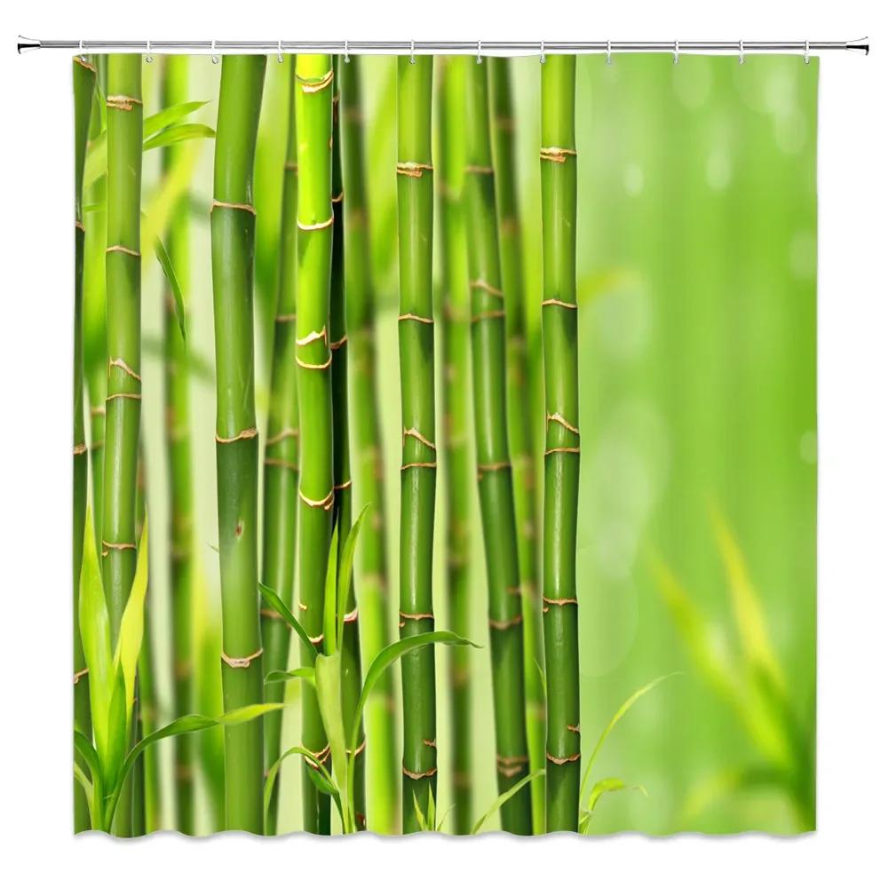 Panda Bamboo Shower Curtain, Cartoon Funny Cute Blue Sky Rainbow Kids Bamboo Forest Animals Birds, Bathroom Decorative Fabrics