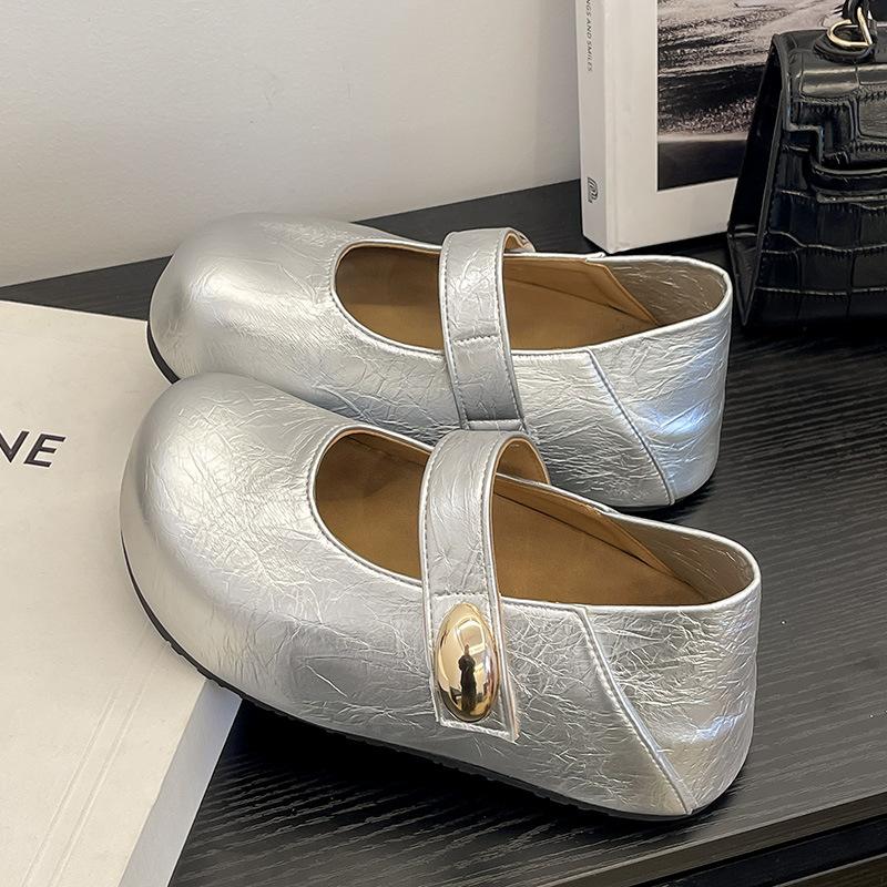 

Нежные балетки, маленькие кожаные туфли, туфли Дуду, юбка, Мэри Джейн, одинарные туфли, женские весна-лето 2025, новые вечерние туфли 40 серебряный