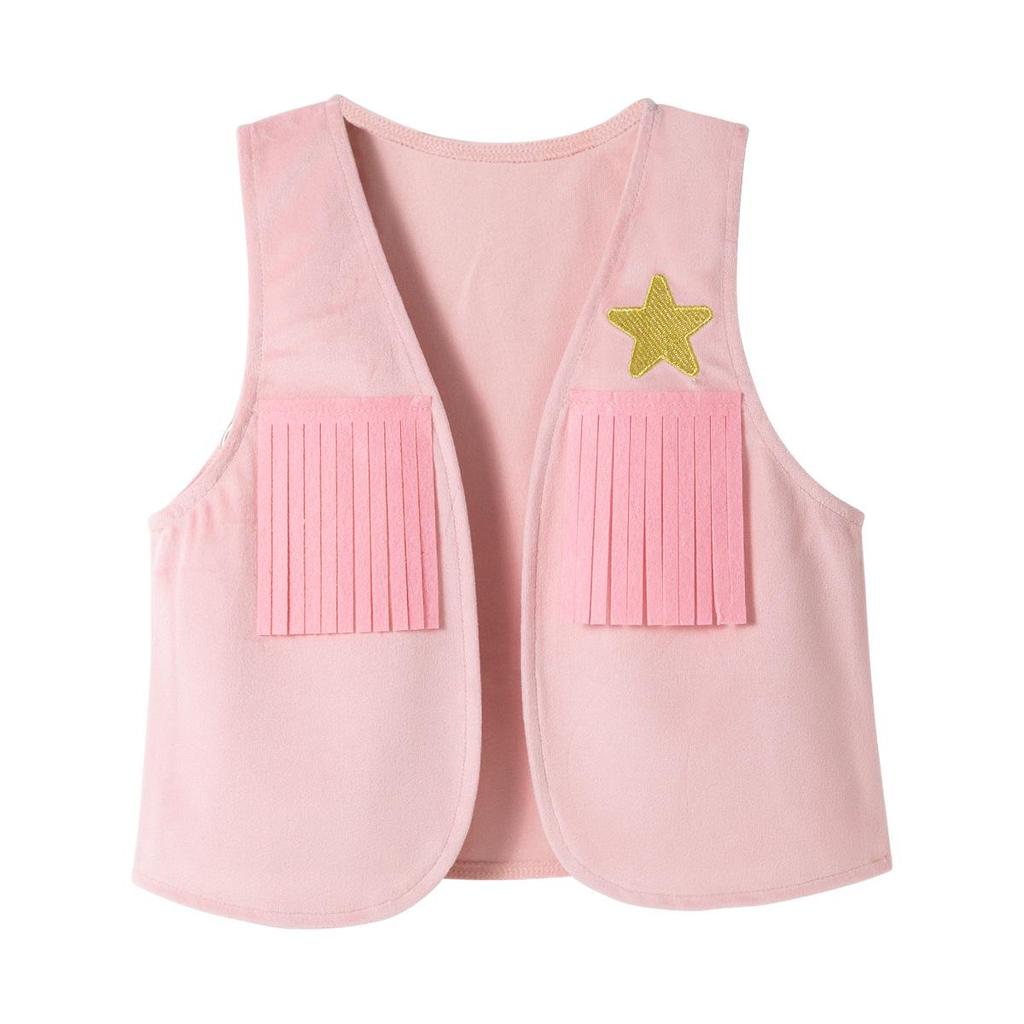 Girls' Western Cowboy Vest Costume with Tassel and Scarf for Festival or Role-Playing Events