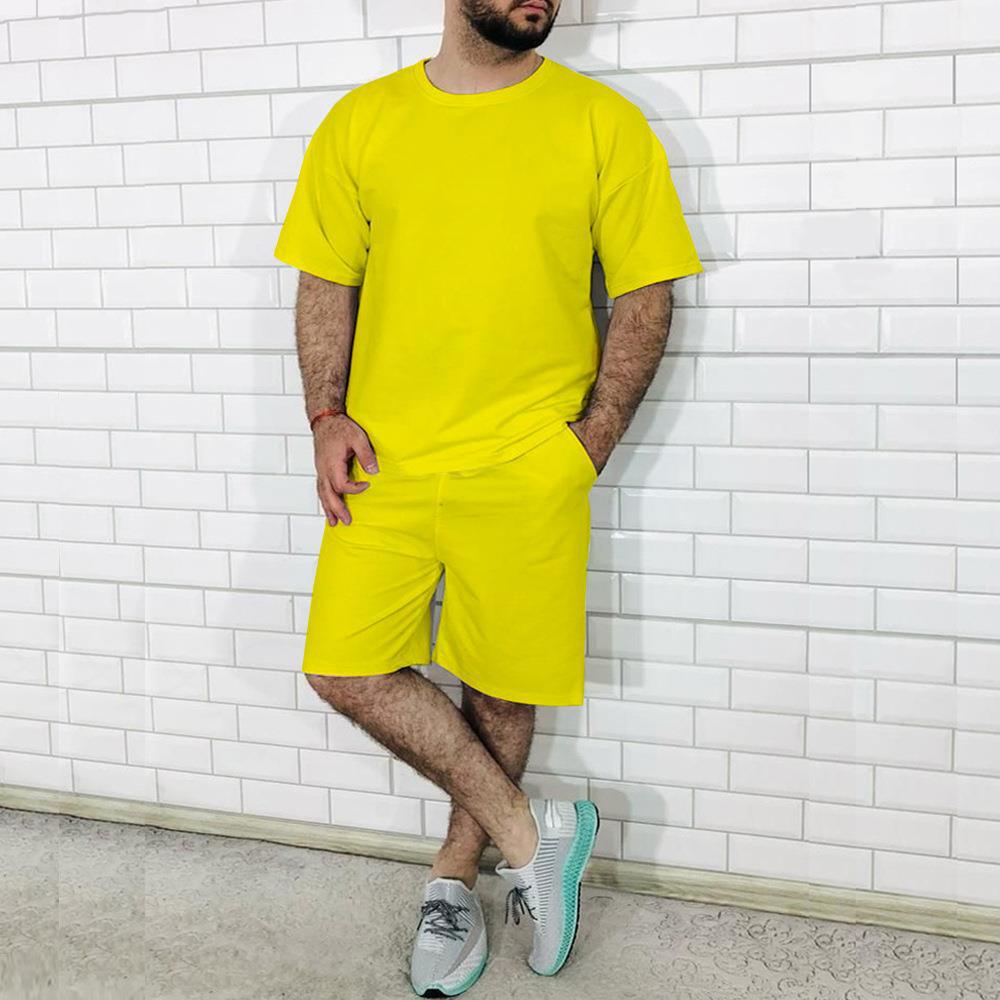 

Мужские комплекты футболка + шорты, однотонная футболка и шорты, мужской летний свободный повседневный комплект из двух предметов