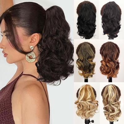 Coda di cavallo sintetica corta grande ondulata ad artiglio soffice extension dall'aspetto naturale con coulisse parrucca per donne festa cosplay da indossare