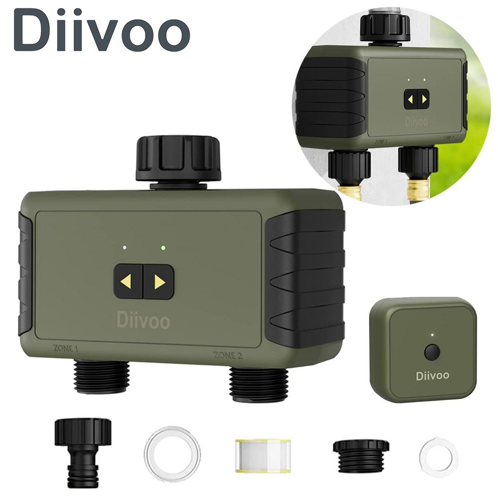 

Diivoo WiFi Таймеры полива сада 2 зоны Умное капельное орошение Задержка дождя Программируемый контроллер Автоматический клапан Alexa Голос