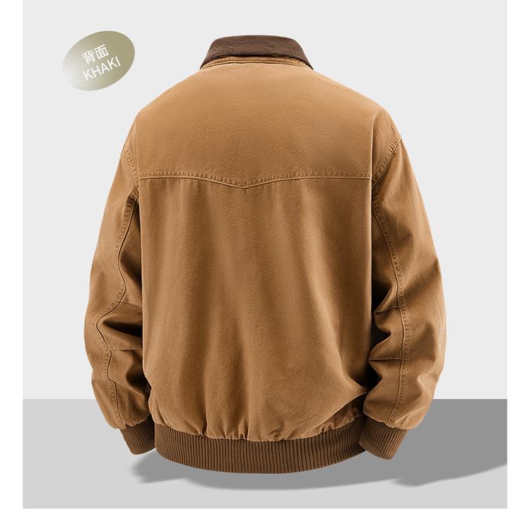 2026 Men's Pure Cotton Lapel Jacket: Trendy American Casual Workwear Style for Spring and Autumn.