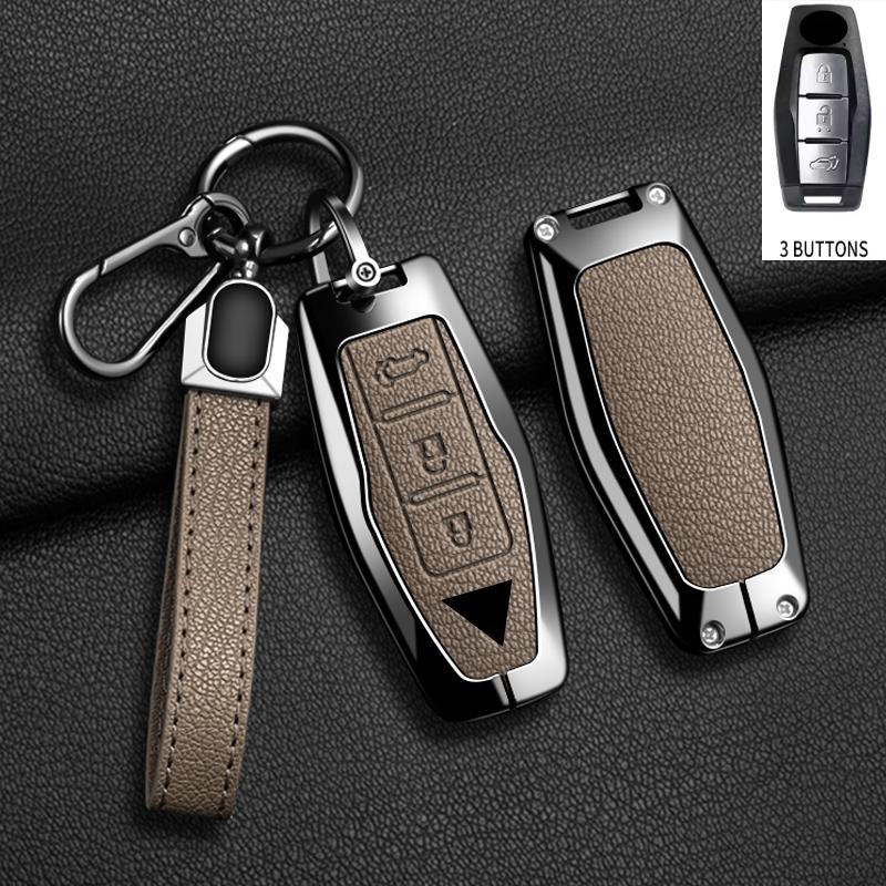 

Zinc Alloy + Leather Car Key Case Cover Shell Fob For Mitsubishi Outlander Control Car Interior Accessories