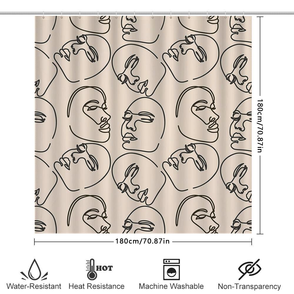 Unique Line Drawing Shower Curtain Set For Bathroom Decor Modern Artistic Waterproof Fabric In Various Colors Available