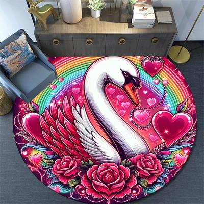 1pc Soft, Absorbent & Non Slip Beautiful White Swan Round Rug Soft Circle Rug for Living Room & Bedroom Decor, Chair Mats, and Unforgettable