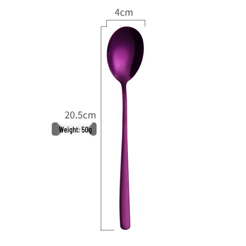 304 Stainless Steel Long Handle Gold-Plated Mixing Spoon and Fork Set, Korean Style