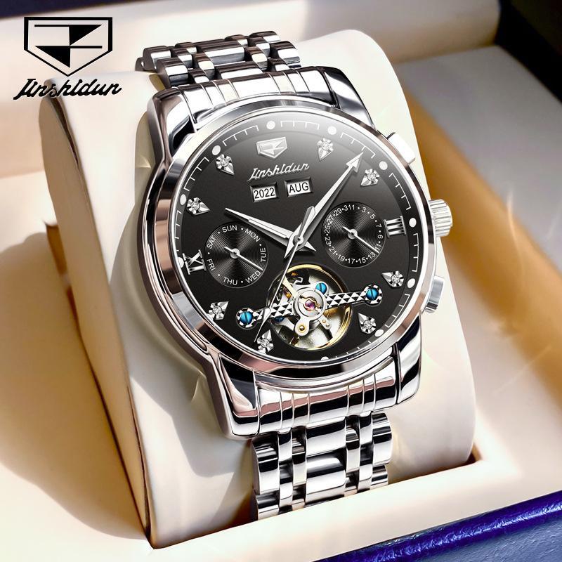 JINSHIDUN Neue Business- und Freizeit-Herrenuhr Einfache Business-wasserdichte leuchtende multifunktionale mechanische Uhr High-End-Herrenuhr