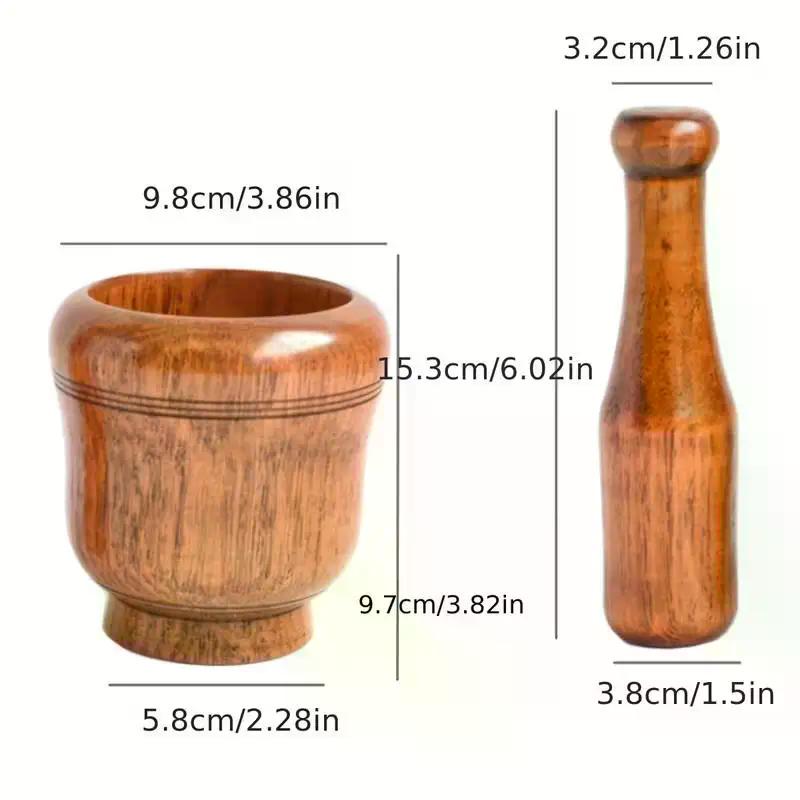 Wooden Grinding Bowl Household Kitchen Manual Garlic Ginger Spices Grinder Mortar Pestle Set