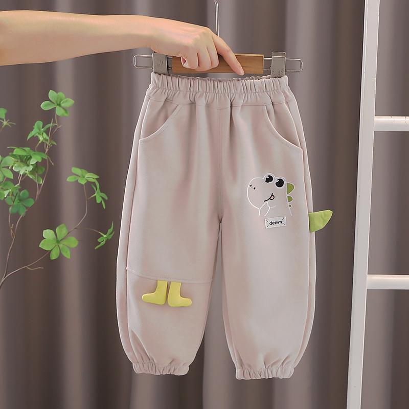 Baby Toddler Boys Cute Dinosaur Pattern Sweatpants Loose Fit Elastic Waist Jogging Trousers With Pockets For Daily Wear
