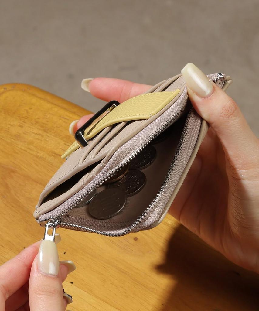 Altro Rose Black Fragment Case with Coin Purse, IC Card Case, Bifold, Women's, Bill Holder, Synthetic Leather, Simple, Pass Case, Elegant, Cute,