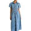 Spring/Summer Bubble Sleeve Short-Sleeve Distressed Casual Shirt Denim Long Dress