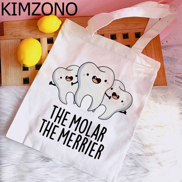 Ząb i dentysta graficzna torba na zakupy torebka bolso torba na zakupy wielokrotnego użytku boodschappentas string ecobag net custom