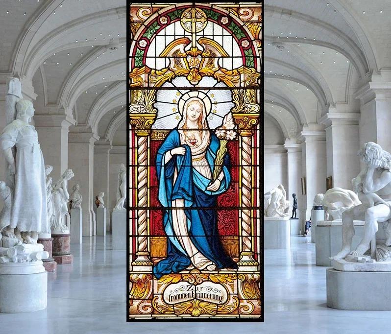 

Наклейки на витражные окна, пленка для приватности, церковный стиль, статическое прилипание, декоративные матовые пленки для окон, индивидуальный размер 80x160cm