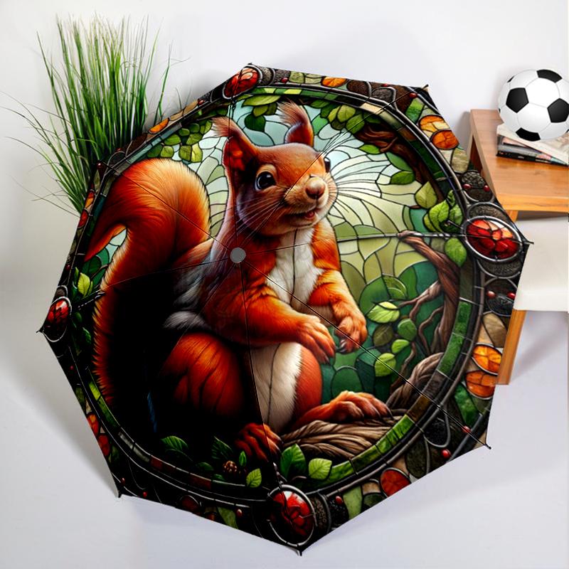 Autumn Leaves Squirrel Umbrella Automatic Open/close, Sturdy Iron Frame & 8-Rib Struct, Umbrella for Women & Men, Christmas Gift