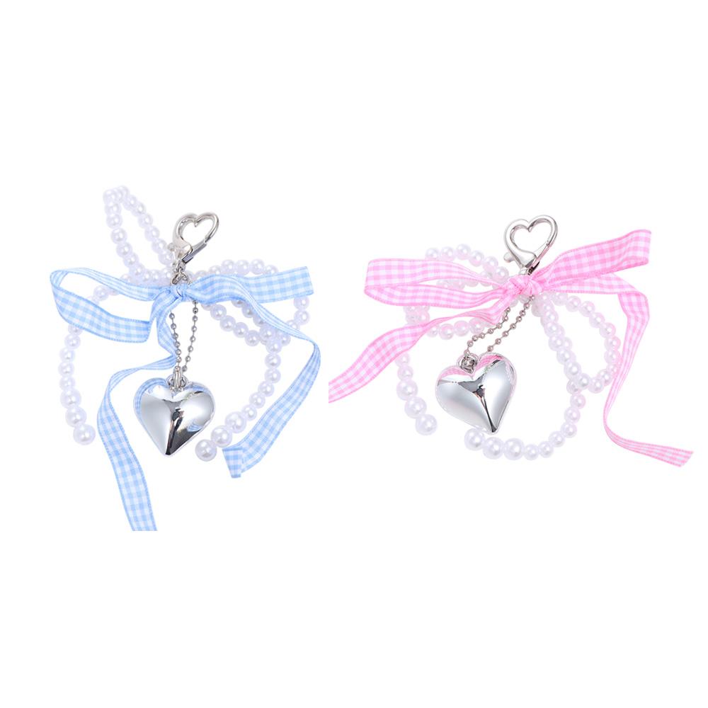 Bag Pendant Balletcore Keychain Pearl Phone Pendant Plaid Ribbon Bow Key Chain  Backpack Decor