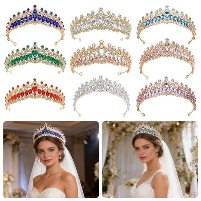 Colorful Bridal Crystal Hair Ornaments Metal Bridal Hairpin Creative Hair Crown  Wedding Jewelry