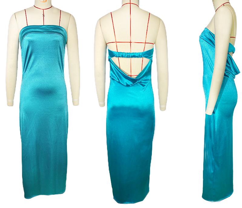 European & American 2025 Spring/Summer Satin Backless Tube Dress for Women.