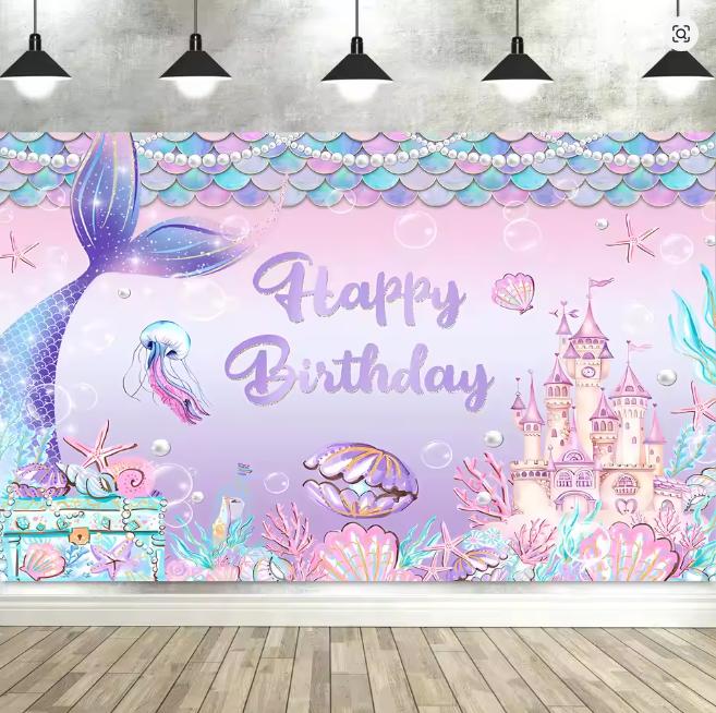 BEPAN Underwater Mermaid Background Underwater World Castle Girl Princess Birthday Party Decoration Supplies Baby Shower Arrangement