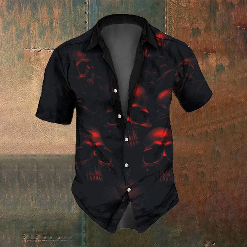 Fashion Men s Party Wear Retro Horror Skull Print Men s Short Sleeve Shirt Street Casual Trendy Oversized Tops S