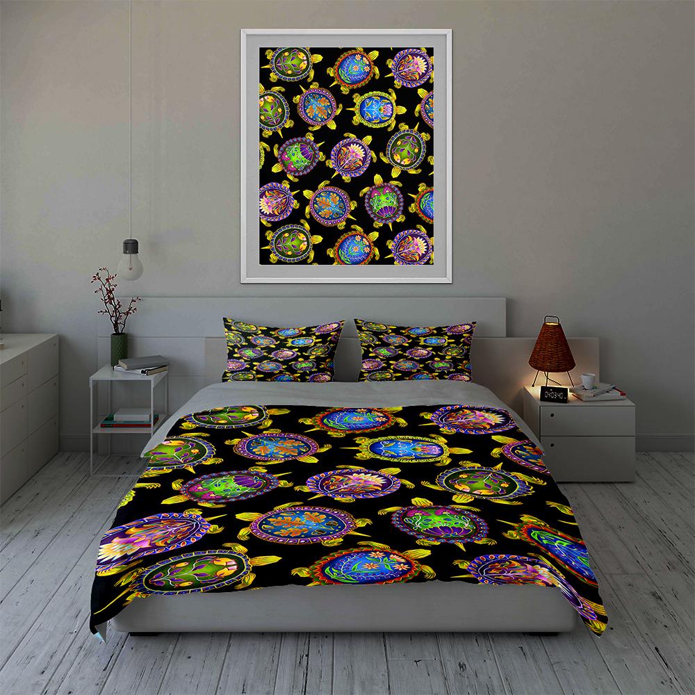 Bright Turtle Motifs. Bedding Duvet Cover Sets Duvet Covers Pillowcases Gifts (1 * Duvet Cover 2 * Pillowcases, Without Duvet Insert)