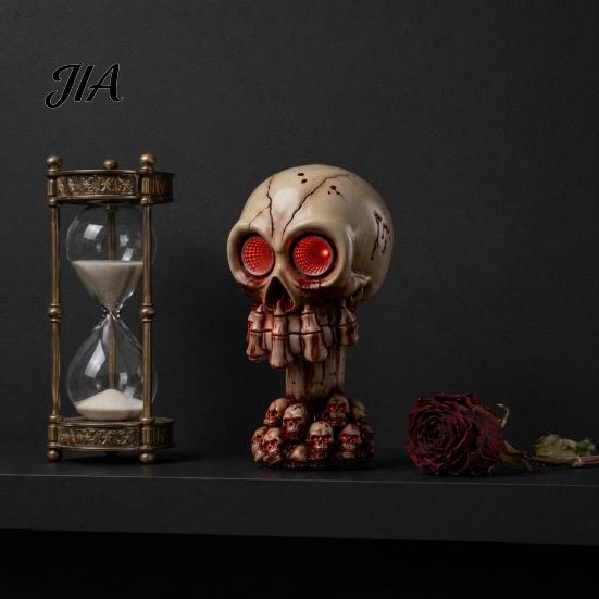 Escape Room Skull Prop Halloween Ornament, with Red LED Eyes Horror Light, Durable Creepy Decoration Resin Decoration, for Haunted Houses Bars