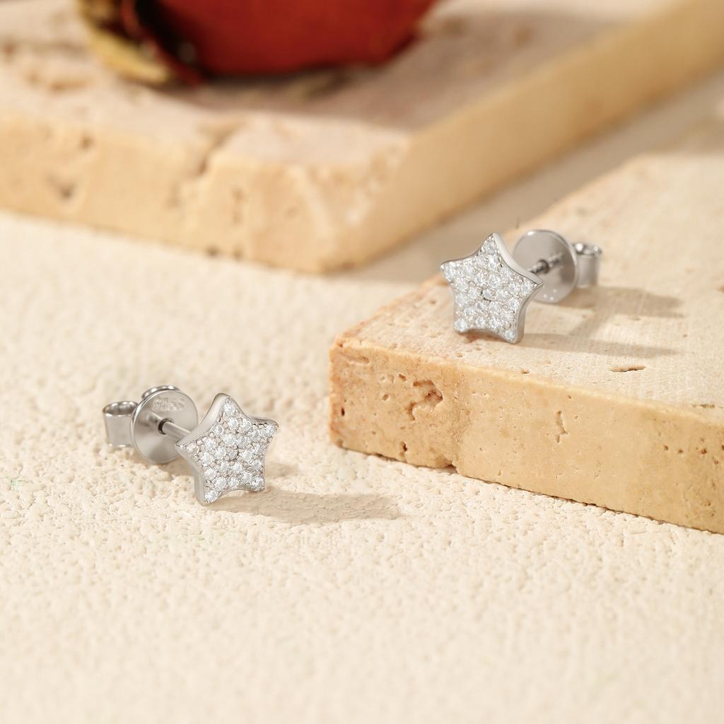 MODIAN D Shinning Moissanite 925 Silver Cute Stars Stud Earrings For Women Daily Party Fine Jewelry Accessories