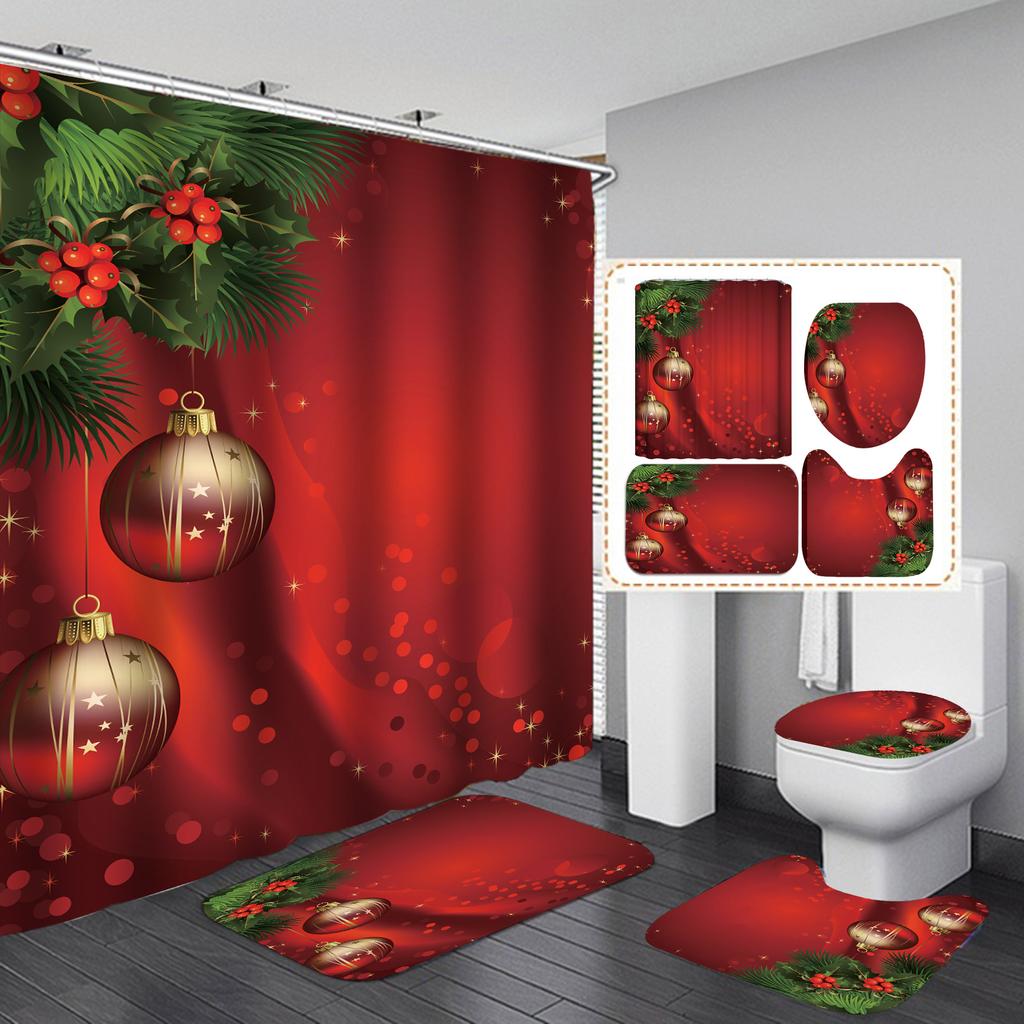 Tenda Doccia Natalizia Con Pupazzo Di Neve E Foresta Invernale - Tessuto Poliestere Con Ganci Inclusi - Decorazione Bagno A Tema Natale - 4