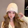 Women's Autumn and Winter New Face Showing Small Wool Hat Encore Red and White Warm and Simple Love Embroidery Knitted Hat