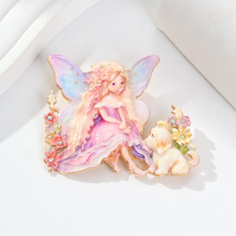 Schöne Schmetterlings-Elfen-Broschen 4-farbige Emaille Cartoon Prinzessinnen-Charakter Broschen Schmuck für Damen Kinder Jacken Pins Abzeichen