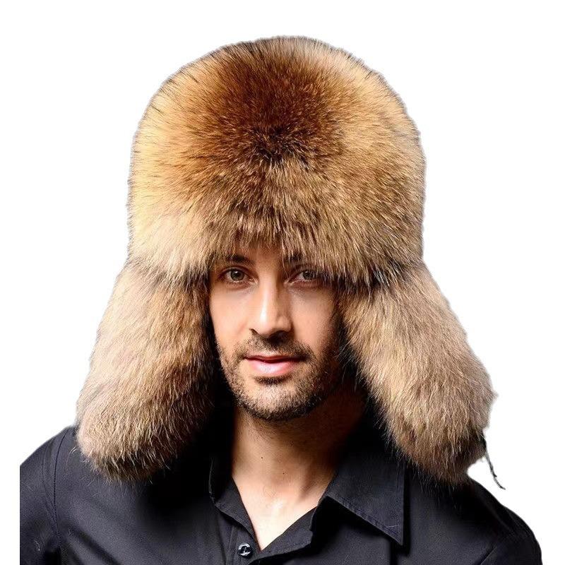 Imitation fox hair Lei Feng hat, men's winter thickened fur cycling warm windproof ear protection hat, ski hat Russian outdoor