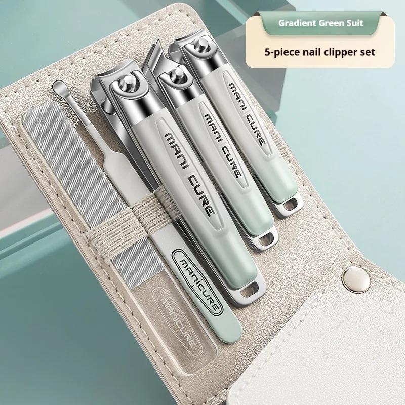

5Pcs Stainless Steel Manicure Set, Heavy Duty Unisex Nail Kit, Portable Travel Case, Nail File Ear Pick for Home Salon Use