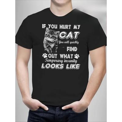 European Sizes Men'S Funny Cat Lover T-Shirt - "If You Hurt My Cat" Slogan & Cute Kitten Graphic, Soft Breathable