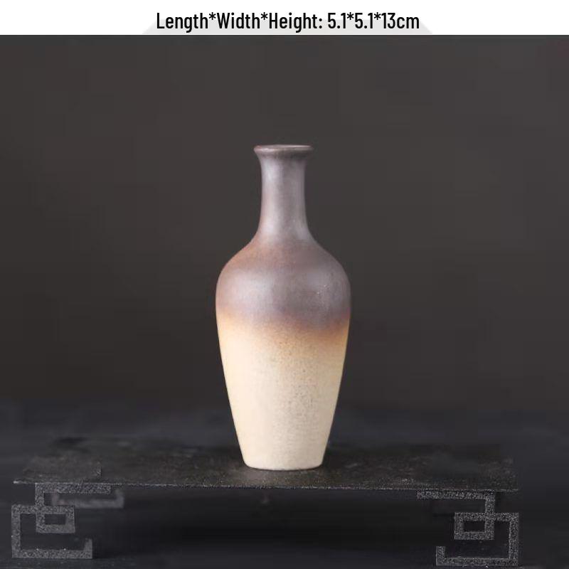 Zen Retro Ceramic Vase: Simple Antique Pottery for Dried Flowers, Small Table Ornament, or Hydroponic Plant Container for Living Room.