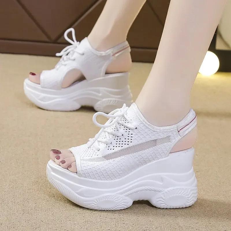 Summer White Women Platform Sandal Fish Mouth Shoes High Heels Chunky Platform Sports Sandals Female Sneaker