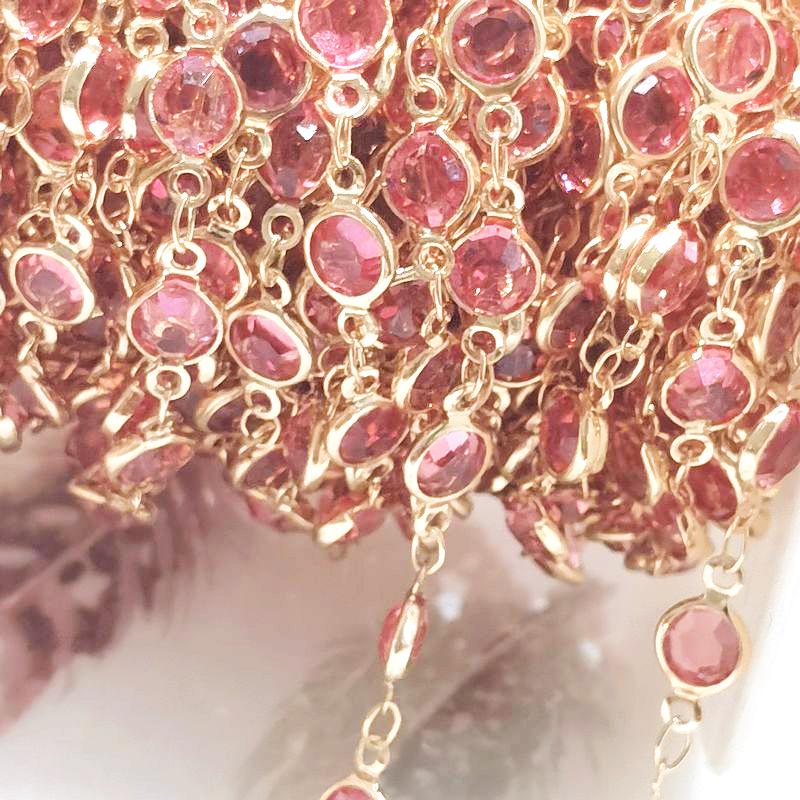 1meter 6mm Colorful Crystal Beads Beaded Chain Glass Bead KC Gold Necklace Chain Accessories for Jewelry Making Crafts DIY