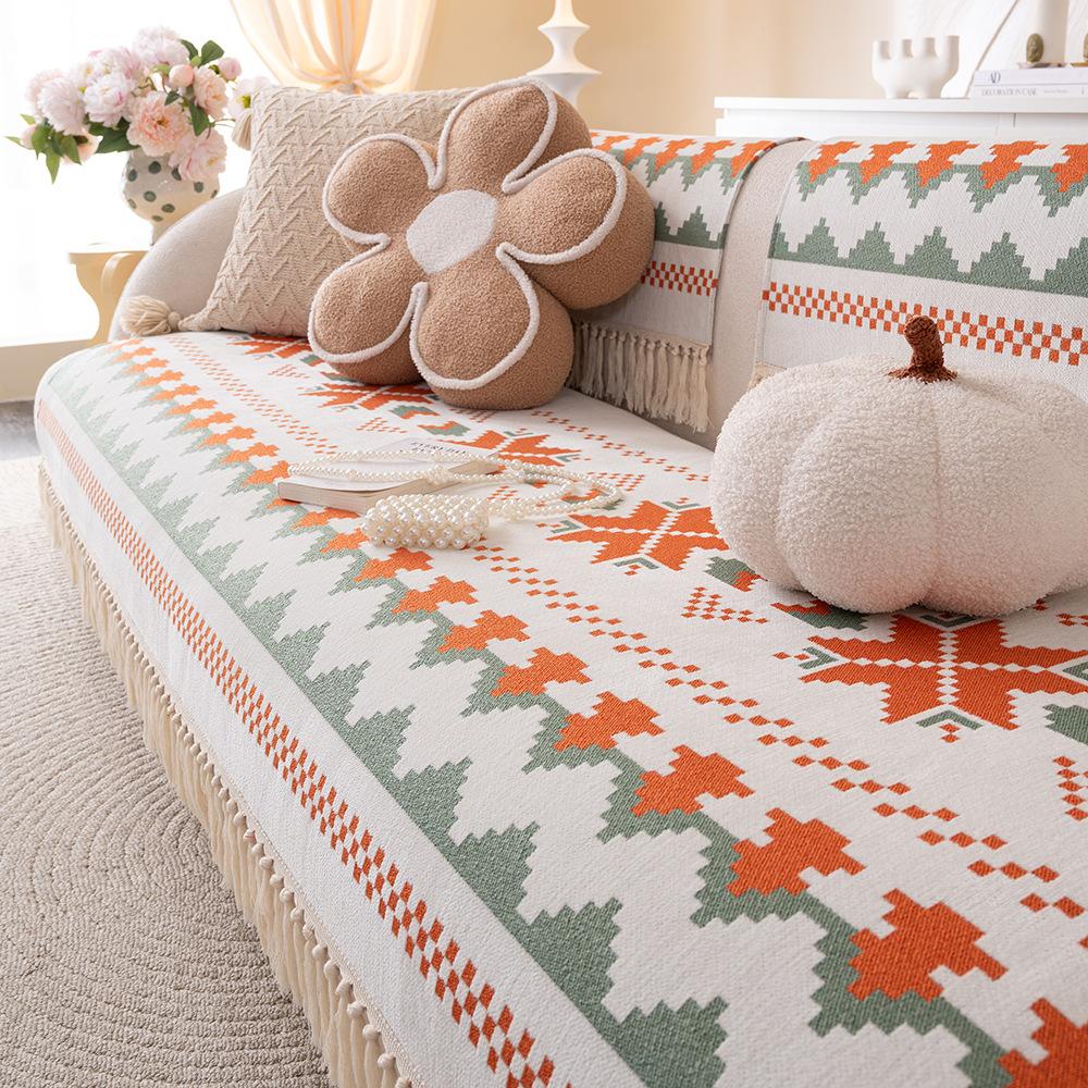 Bohemia Style Universal Sofa Covers Tassels Decoration Furniture Protector Non-Slip Resistant Dirt Sofa Mat Sofa Blanket Towel
