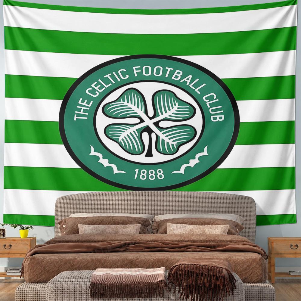 Celtic Football Club Crest Green White Hoops Shamrock Wall Tapestry Fan Decor for Bedroom Man Cave Gift