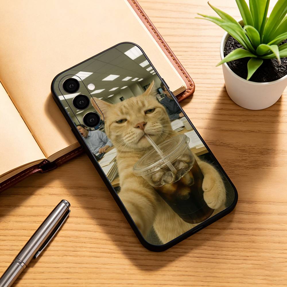 Pet Cat Funny meme Phone Case For Samsung Galaxy A73,A72,A71,A70,A53,A52,A51,Soft Silicone Black Cover