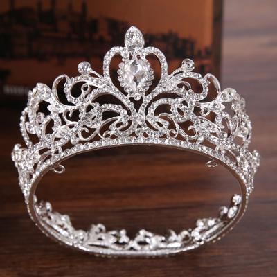 Trendy Braut Hochzeit Krone Haar Zubehör Silber Farbe Strass Kristall Krone Prinzessin Runde Krone Braut Hochzeit Krone