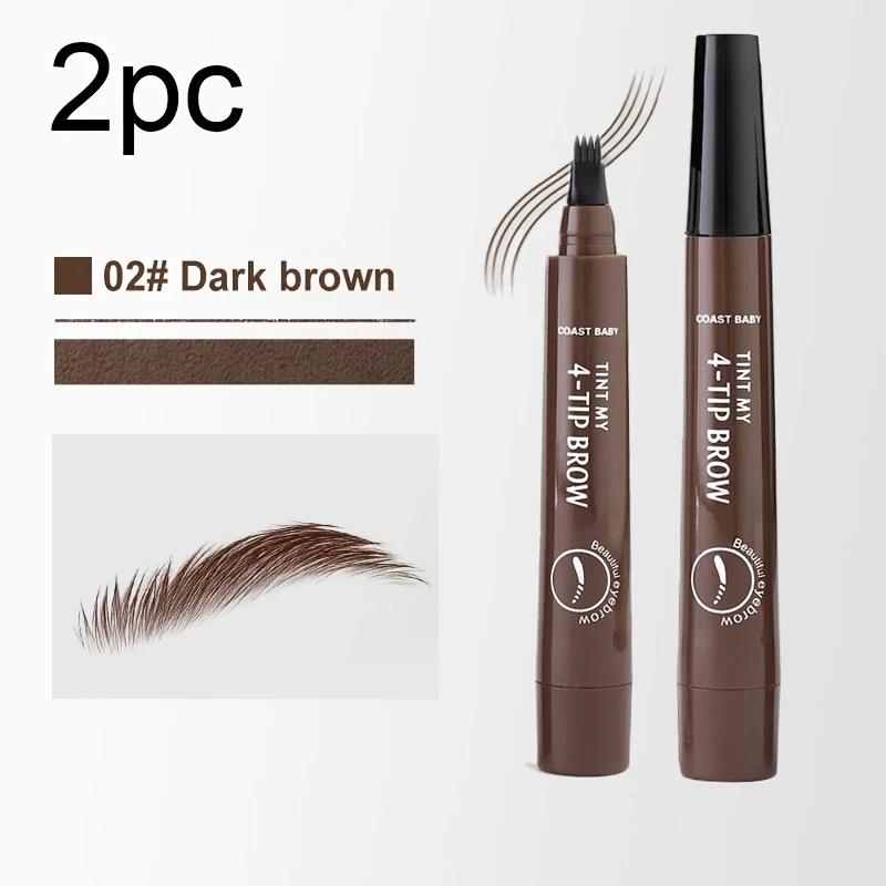 2pcs 4-Tip Brow Pens - Waterproof & Sweatproof, Dual Shades for Natural Look, Portable for On-the-Go Touch-Ups