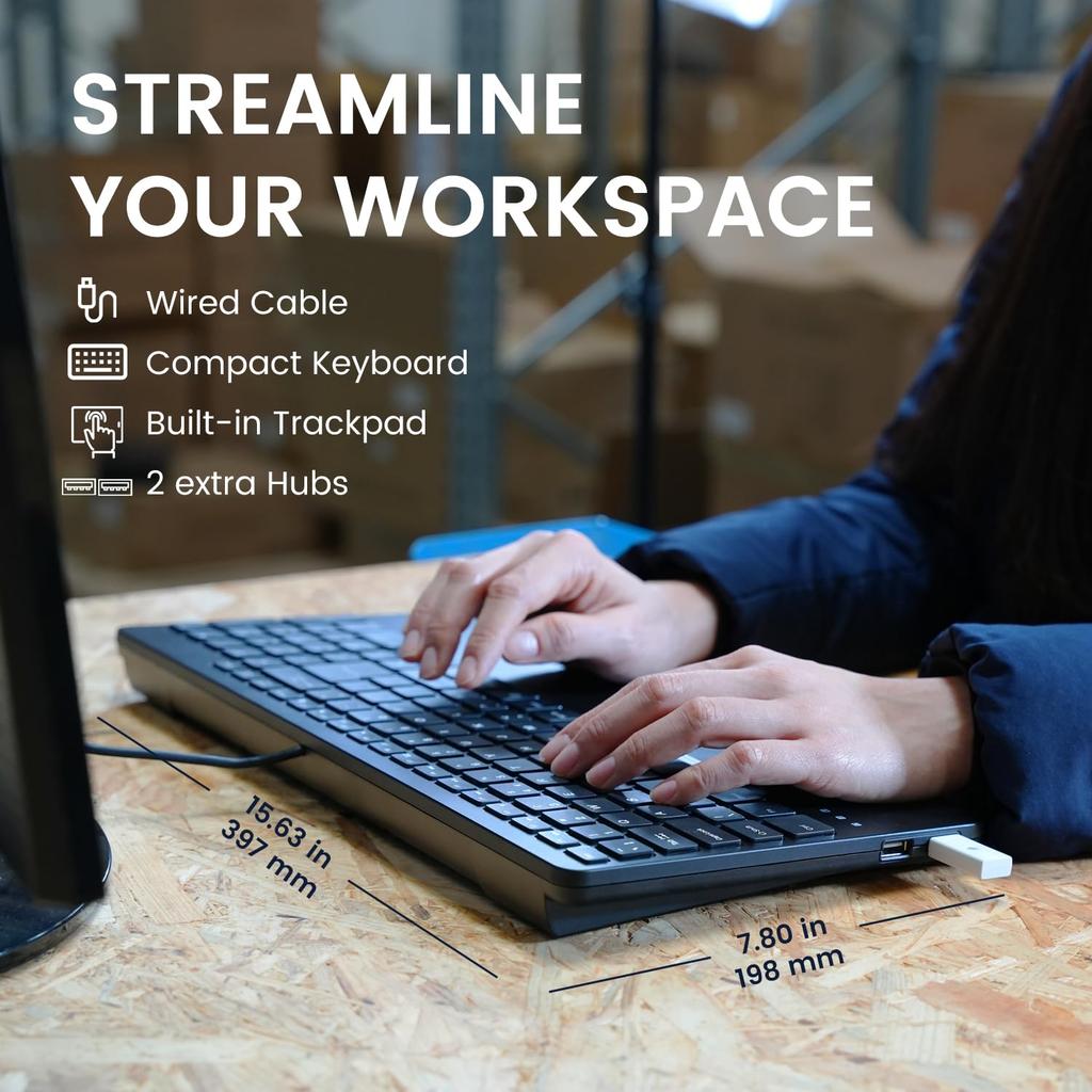 Perixx PERIBOARD-534US Compact Wired Keyboard with Touchpad and Pantograph Keys