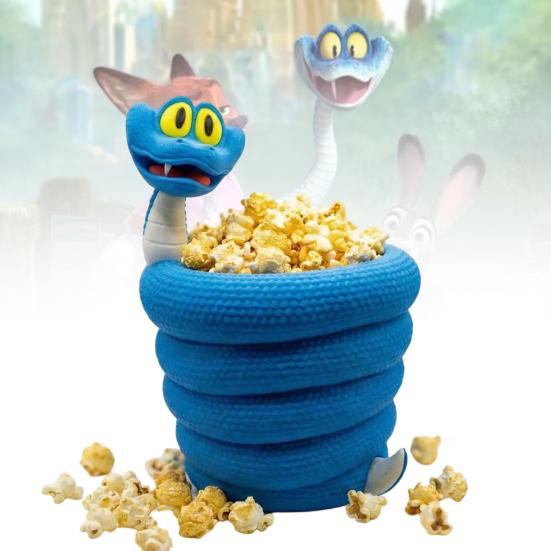 Contenitore per popcorn riutilizzabile, grande capacità, portatile, stampato in 3D, a forma di serpente blu, per snack e popcorn, regalo da collezione per gli appassionati di film di cartoni animati