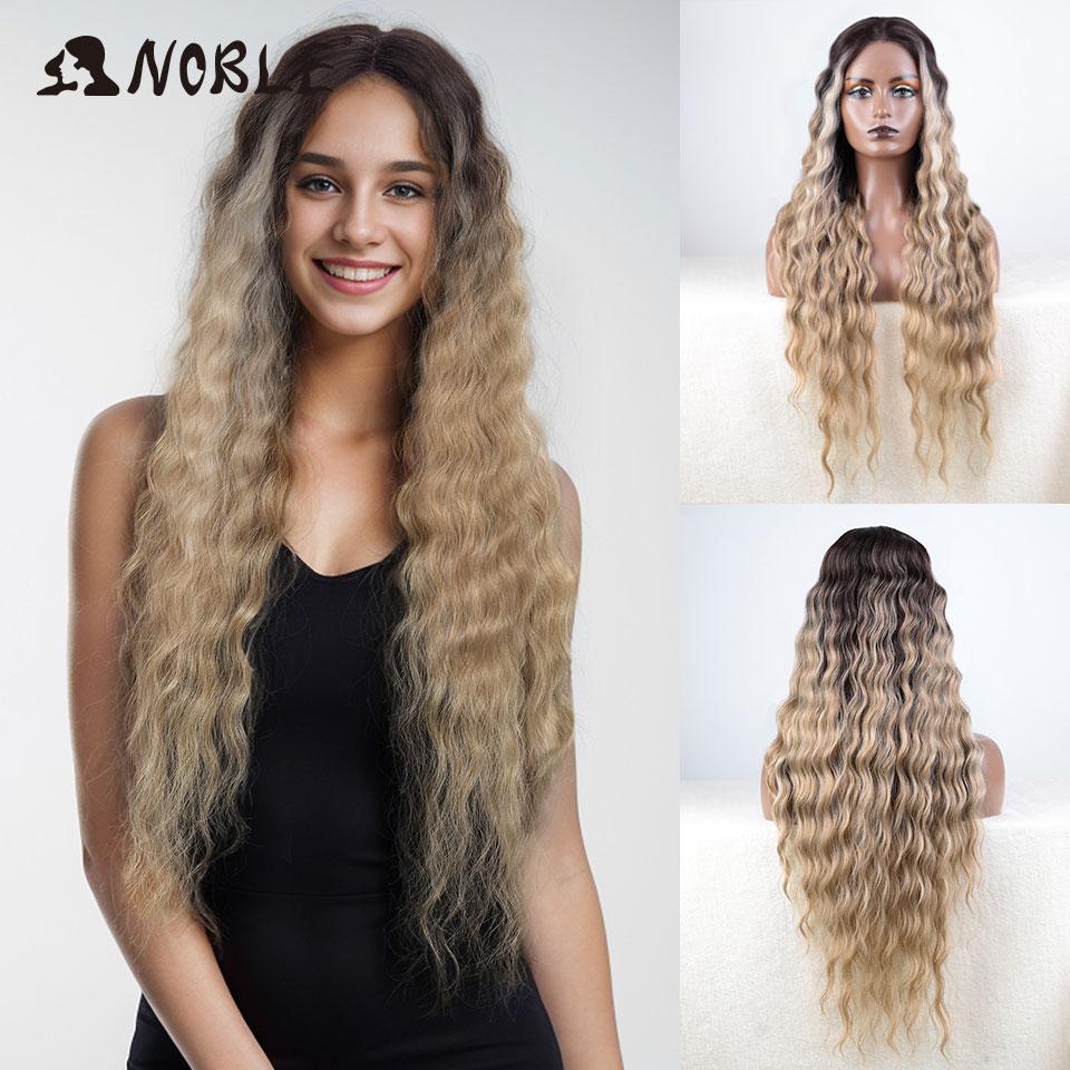 Noble Synthetic Lace Front Wig Cosplay 30" Body Wavy Blond Wig Lace Front Wig For Women High Density Lace Wig Ombre Blonde Wig