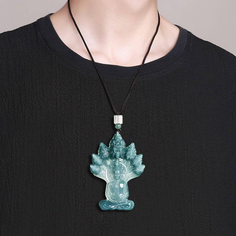 Přívěsek Naga Buddha z přírodního nefritu třídy A - Modrá voda - Unisex nefritový přívěsek