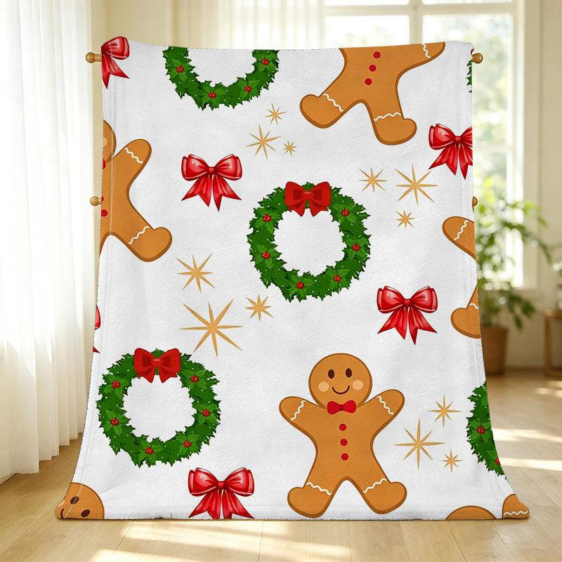 Gingerbread Man Flannel Throw Blanket | Soft Warm Christmas Blanket, Machine Washable, Cozy for Home, Office Nap, Winter Use
