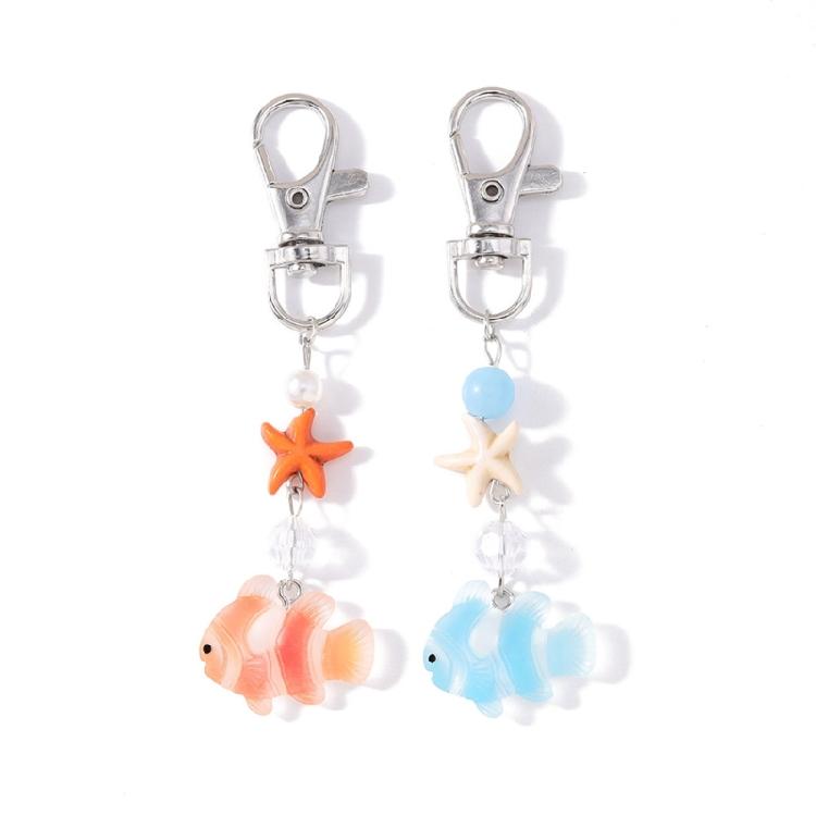Vibrant Sea Creature Key Holder Creative Starfish Clownfish Design Resin Alloy Keyring For Everyday Use