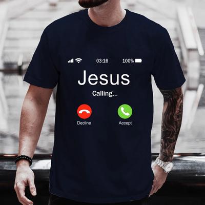 Jesus Calling Σχέδιο Εκτύπωσης Ανδρικό Άνετο T-shirt Μοντέρνα Γραφικά Κοντομάνικα T-shirts Καλοκαιρινά Εξωτερικά Τοπ Ανδρικά Oversized Y2k Ρούχα