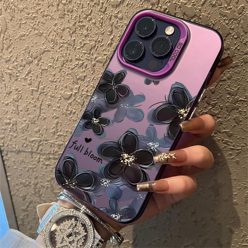 Full Bloom Flowers Electroplate Silver IMD Phone Case For iPhone 16 15 14 13 12 11 Pro Max 7 Plus X XS XR Shockproof Back Cover