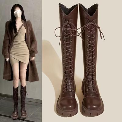 Bottes hautes style britannique femmes automne 2025 nouvelles petites bottes rehaussantes à semelle épaisse bottes cavalières Martin fines